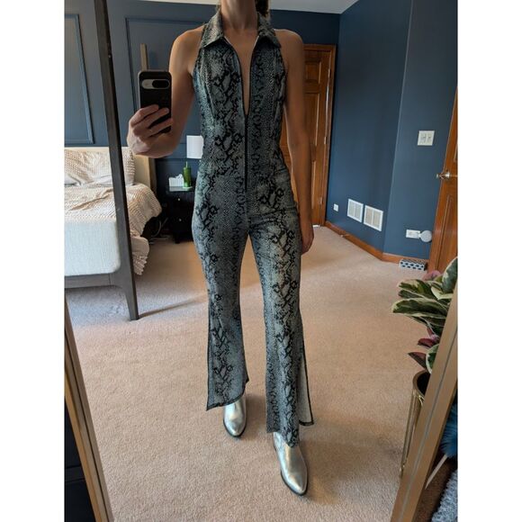 Rare Y2K Snakeskin Jumpsuit – Go-Go Coyote Ugly, Backless, Slit Leg size Small - Picture 2 of 6